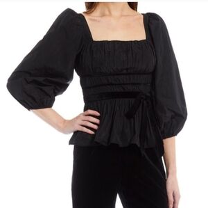 ANTONIO MELANI Genevieve Velvet Ribbon Taffeta Peplum Blouse In Midnight Skies